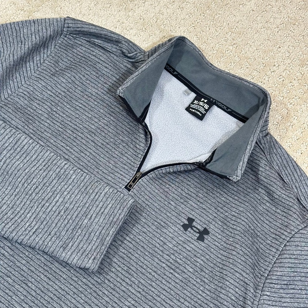Under Armour Golf Pullover Men's XL Grey UA Storm Sweater Fleece 1/4 Zip Striped